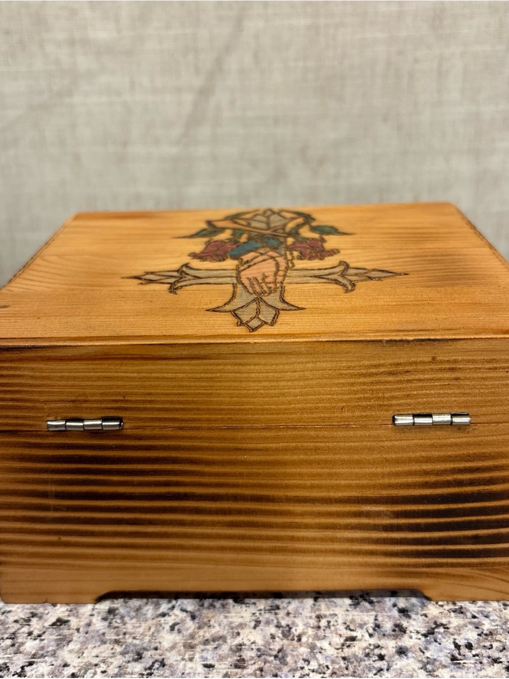 Wooden Keepsake Box With Cross And Praying Hands - Picture 4 of 7